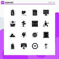 16 concepto de glifo sólido para sitios web móviles y aplicaciones caja caja chip de memoria seguridad computadora elementos de diseño vectorial editables vector