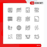 Pack of 16 Modern Outlines Signs and Symbols for Web Print Media such as cube security analytics privacy data Editable Vector Design Elements