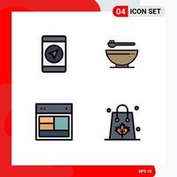 Pictogram Set of 4 Simple Filledline Flat Colors of mobile site bowl mardi gras website Editable Vector Design Elements