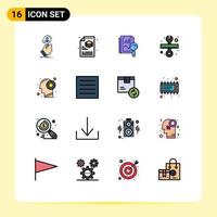 Modern Set of 16 Flat Color Filled Lines Pictograph of head wrench layers tool computing Editable Creative Vector Design Elements