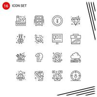 Modern Set of 16 Outlines Pictograph of jewel brilliant office draw design money Editable Vector Design Elements