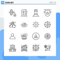 los iconos de estilo moderno de 16 líneas describen símbolos para uso general signo de icono de línea creativa aislado sobre fondo blanco paquete de 16 iconos vector