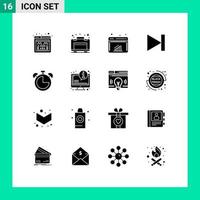 Universal Icon Symbols Group of 16 Modern Solid Glyphs of education alarm graph next forward Editable Vector Design Elements