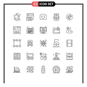 25 User Interface Line Pack of modern Signs and Symbols of gdpr mobile camera love device Editable Vector Design Elements
