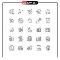 Group of 25 Lines Signs and Symbols for check security nature protection money Editable Vector Design Elements