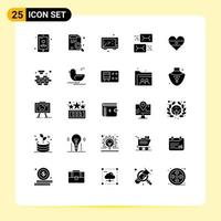 Group of 25 Solid Glyphs Signs and Symbols for mail email baking communication oven Editable Vector Design Elements