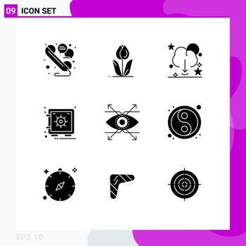 Group of 9 Modern Solid Glyphs Set for vault safe rose locker save Editable Vector Design Elements