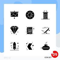 Modern Pack of 9 Icons Solid Glyph Symbols isolated on White Backgound for Website designing vector