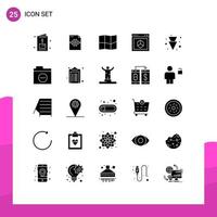 Set of 25 Vector Solid Glyphs on Grid for full arrow location site element Editable Vector Design Elements