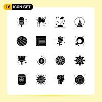 Pack of 16 Modern Solid Glyphs Signs and Symbols for Web Print Media such as mind meditation biology concentration science Editable Vector Design Elements