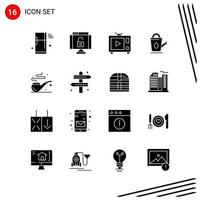 Collection of 16 Vector Icons in solid style Pixle Perfect Glyph Symbols for Web and Mobile Solid Icon Signs on White Background 16 Icons