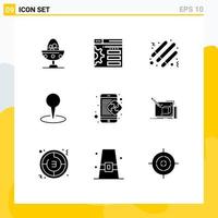 Mobile Interface Solid Glyph Set of 9 Pictograms of puzzle pin drum marker location Editable Vector Design Elements