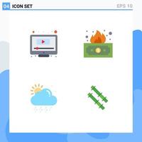 4 Creative Icons Modern Signs and Symbols of computer snowy youtube income bamboo Editable Vector Design Elements