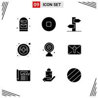 9 Icons Solid Style Grid Based Creative Glyph Symbols for Website Design Simple Solid Icon Signs Isolated on White Background 9 Icon Set vector