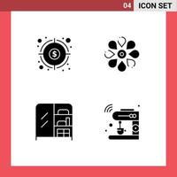 Solid Glyph Pack of 4 Universal Symbols of finance spring goal sun flower interior Editable Vector Design Elements