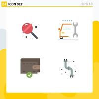Group of 4 Flat Icons Signs and Symbols for candy money sweets repair mechanical Editable Vector Design Elements
