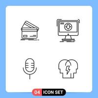 4 Line Black Icon Pack Outline Symbols for Mobile Apps isolated on white background 4 Icons Set vector