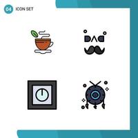 Group of 4 Modern Filledline Flat Colors Set for tea electronics coffee fathers day safe Editable Vector Design Elements