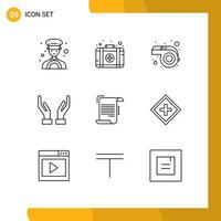 9 User Interface Outline Pack of modern Signs and Symbols of customer paper whistle note document Editable Vector Design Elements