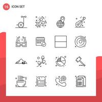 Pack of 16 Universal Outline Icons for Print Media on White Background vector