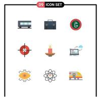 9 Thematic Vector Flat Colors and Editable Symbols of target aim portfolio money currency Editable Vector Design Elements