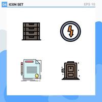 Pack of 4 creative Filledline Flat Colors of document contract storage electricity document Editable Vector Design Elements