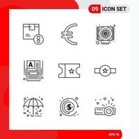 Creative Set of 9 Universal Outline Icons isolated on White Background vector