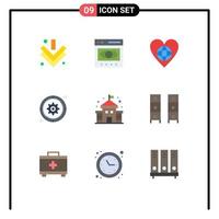 Modern Set of 9 Flat Colors Pictograph of target cog ecology gear like Editable Vector Design Elements