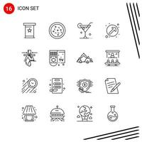 colección de 16 iconos vectoriales en estilo de línea símbolos de contorno perfecto de píxel para signos de icono de línea web y móvil sobre fondo blanco 16 iconos vector