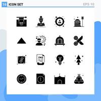 Mobile Interface Solid Glyph Set of 16 Pictograms of habitation construction spy colony target Editable Vector Design Elements