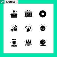 Pack of 9 Modern Solid Glyphs Signs and Symbols for Web Print Media such as food health military day bone Editable Vector Design Elements