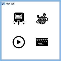 User Interface Pack of 4 Basic Solid Glyphs of auction video label process play Editable Vector Design Elements