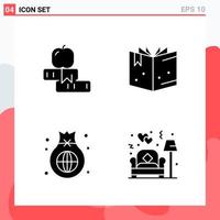 Collection of 4 Vector Icons in solid style Modern Glyph Symbols for Web and Mobile Solid Icon Sign Isolated on White Background 4 Icons