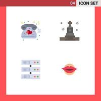 Modern Set of 4 Flat Icons and symbols such as heart datacenter wedding grave lips Editable Vector Design Elements