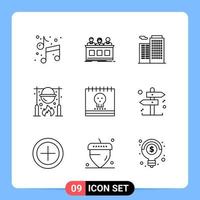 9 Line Black Icon Pack Outline Symbols for Mobile Apps isolated on white background 9 Icons Set vector