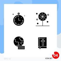 Modern Pack of 4 Icons Solid Glyph Symbols isolated on White Backgound for Website designing vector