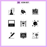 Set of 9 Vector Solid Glyphs on Grid for bonfire cabinet motion archive tool Editable Vector Design Elements