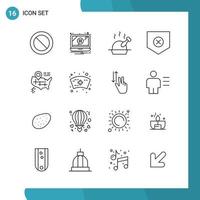 Vector Pack of 16 Outline Symbols Line Style Icon Set on White Background for Web and Mobile