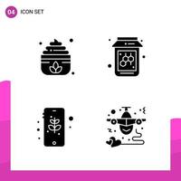 Glyph Icon set Pack of 4 Solid Icons isolated on White Background for responsive Website Design Print and Mobile Applications vector