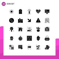 Solid Glyph Pack of 25 Universal Symbols of text computer connection gift like Editable Vector Design Elements