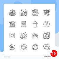 Modern Pack of 16 Icons Line Outline Symbols isolated on White Backgound for Website designing vector