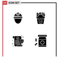 Set of 4 Modern UI Icons Symbols Signs for cap medical labor fastfood privacy Editable Vector Design Elements