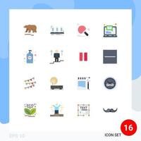 16 User Interface Flat Color Pack of modern Signs and Symbols of notification email tube computer ping pong Editable Pack of Creative Vector Design Elements