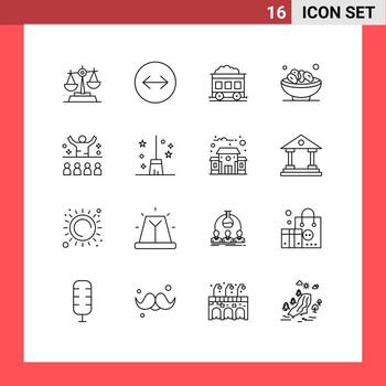 Set of 16 Modern UI Icons Symbols Signs for lecture communication train ramadan islam Editable Vector Design Elements