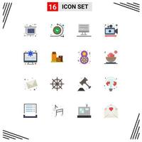 Modern Set of 16 Flat Colors and symbols such as update monitor computer gear movie Editable Pack of Creative Vector Design Elements