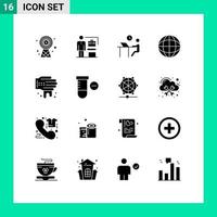 Modern Set of 16 Solid Glyphs Pictograph of hand earth desk badge staff Editable Vector Design Elements