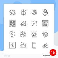 Universal Icon Symbols Group of 16 Modern Outlines of infrastructure technology cancer sign smart management Editable Vector Design Elements