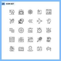 Line Pack of 25 Universal Symbols of paper file india document seo package Editable Vector Design Elements