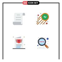 Pack of 4 creative Flat Icons of document ticket fast time analysis Editable Vector Design Elements