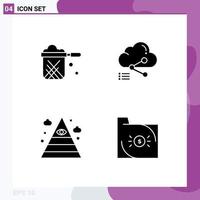 4 Thematic Vector Solid Glyphs and Editable Symbols of kitchen link restaurant cloud illuminati Editable Vector Design Elements